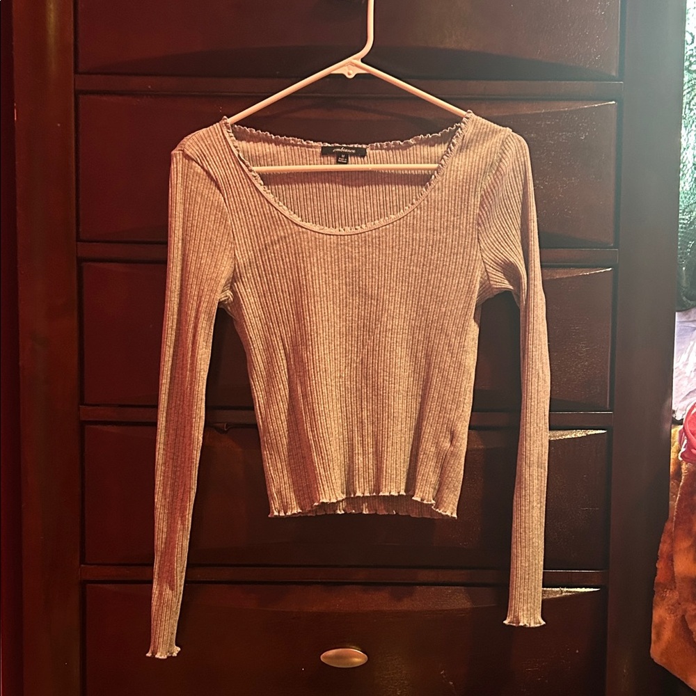 Ambiance Ribbed Long Sleeve Blouse - Cream